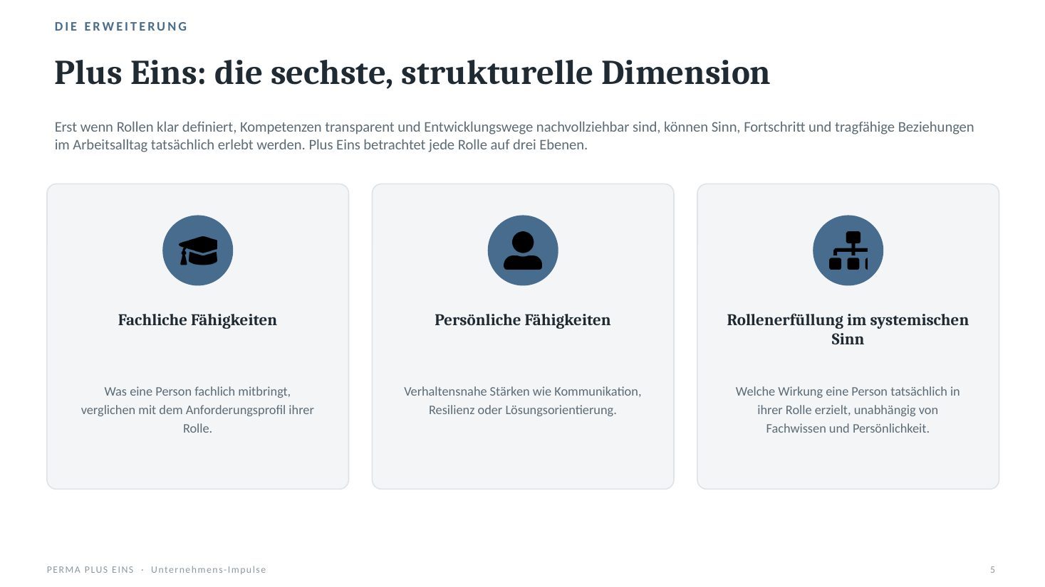 Plus Eins als sechste Dimension mit fachlichen Fähigkeiten, persönlichen Fähigkeiten und Rollenerfüllung